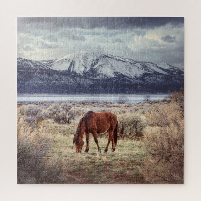 Wildes Pferd: Nevada Winterlandschaft. Puzzle (Vertikal)