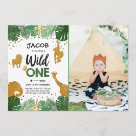 Wildes Safari-Goldjungen-Tier-Geburtstags-Party Einladung