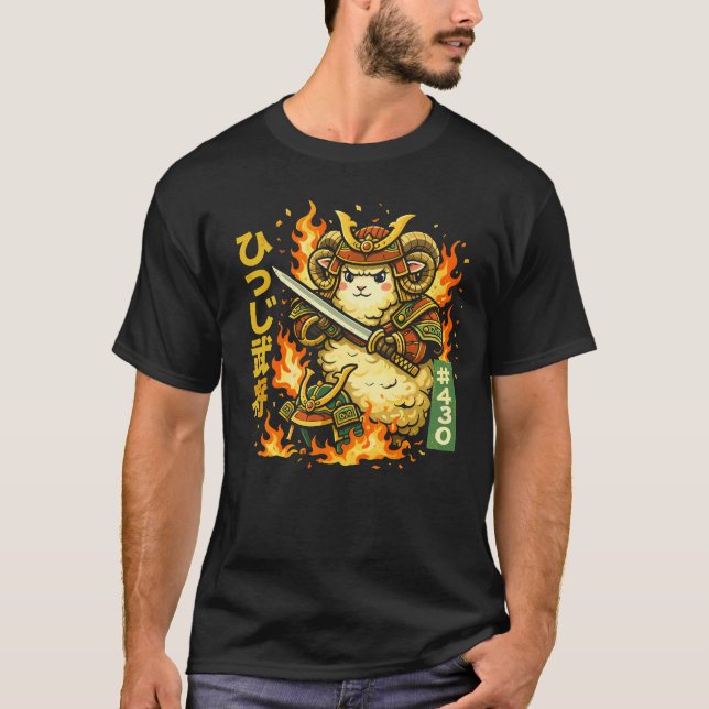 Wildes Samurai-Widder-Krieger-Design T-Shirt (Vorderseite)