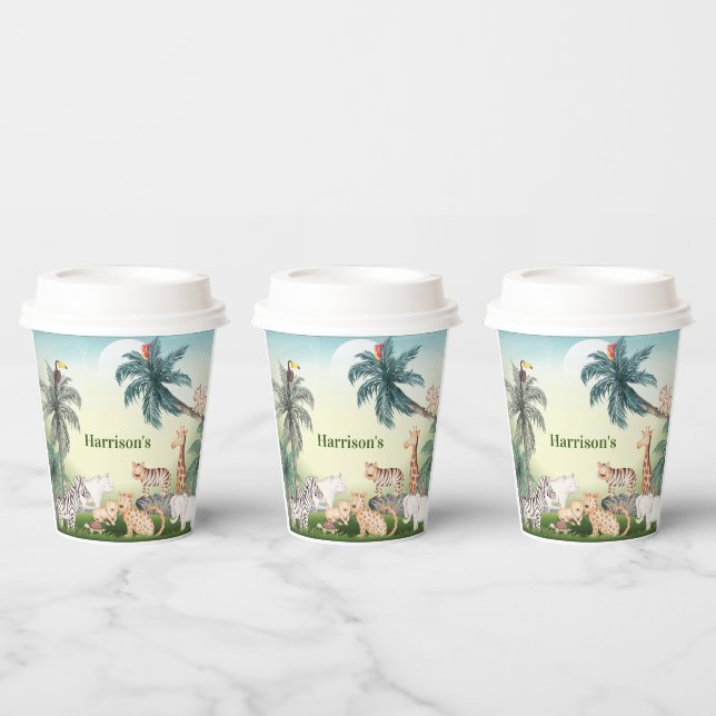 wildes Tier mit Jungle Tree Paper Cups Pappbecher (Multi)