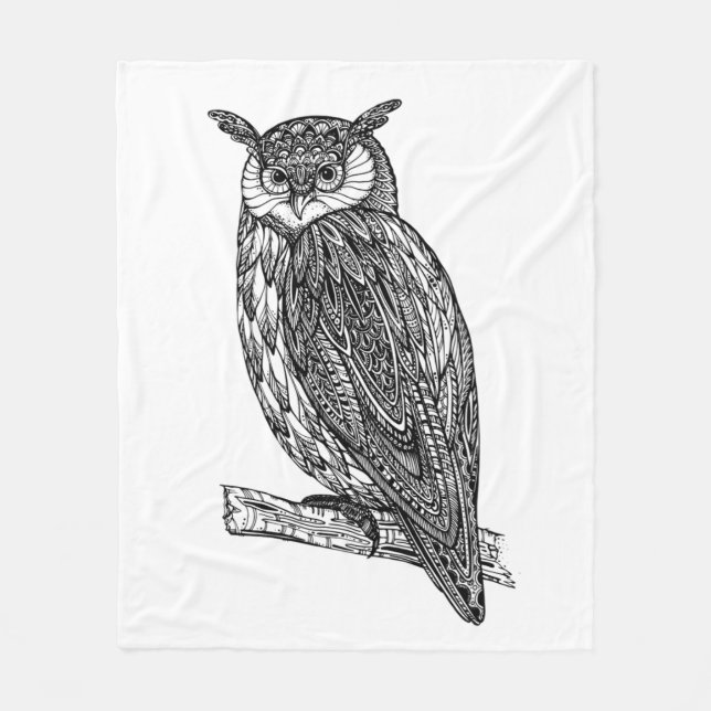 Wildes Totem-Tiereulen-Gekritzel Fleecedecke (Vorderseite)