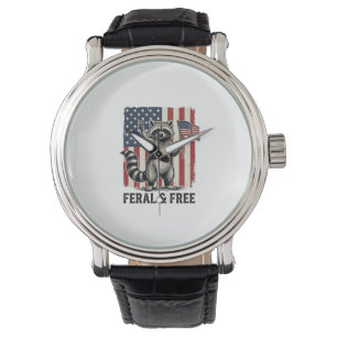 Wildes und freies patriotisches Waschbär-Vintage-S Armbanduhr