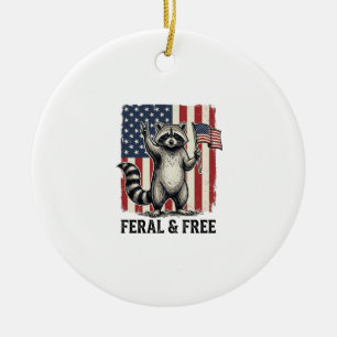 Wildes und freies patriotisches Waschbär Vintage-S Keramik Ornament