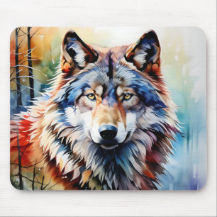 Wildes und lebendiges Wolf-Portrait in Wasserfarbe Mousepad