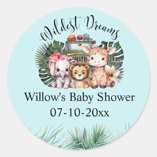 Wildest Dreams Safari Adventure Baby Shower  Runder Aufkleber (Vorderseite)