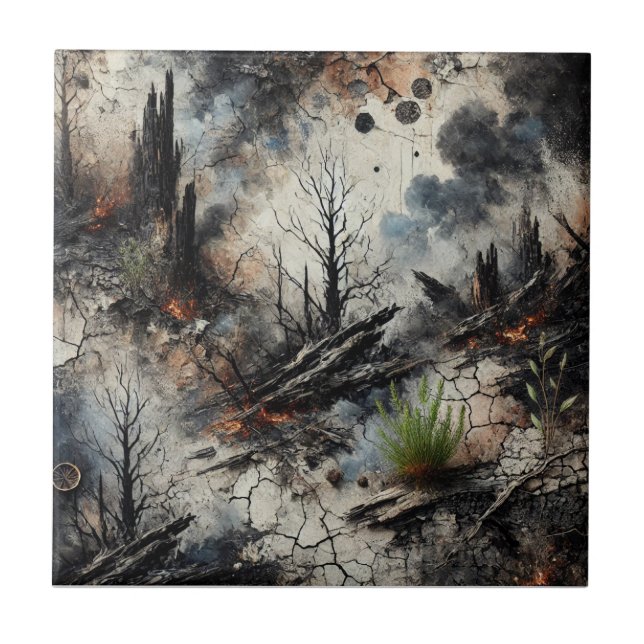 Wildfire Aftermathe Artistic Keramik Tile Fliese (Vorderseite)