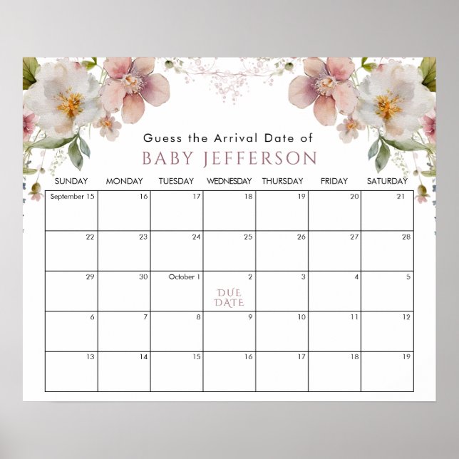 Wildfloral Baby Shower Ratings Due Date Calendar P Poster (Vorne)