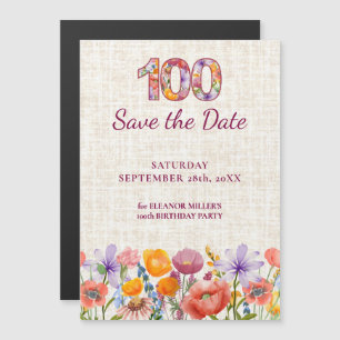 Wildflower 100. Geburtstag - Save-the-Date-Karte Magneteinladung