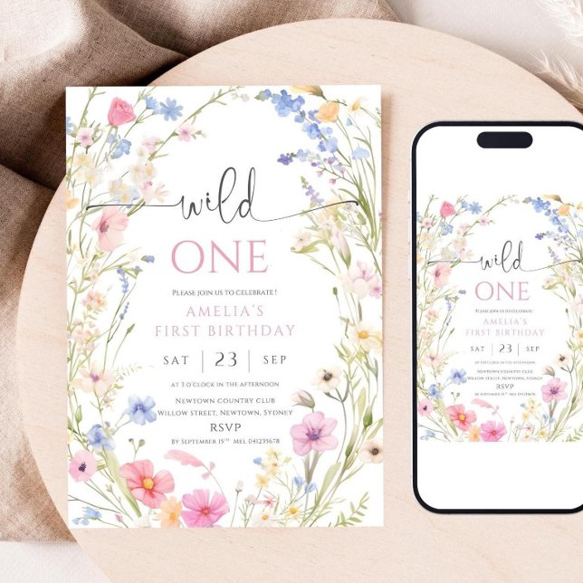 Wildflower 1st Birthday Invitation Template, Edita Einladung (Von Creator hochgeladen)