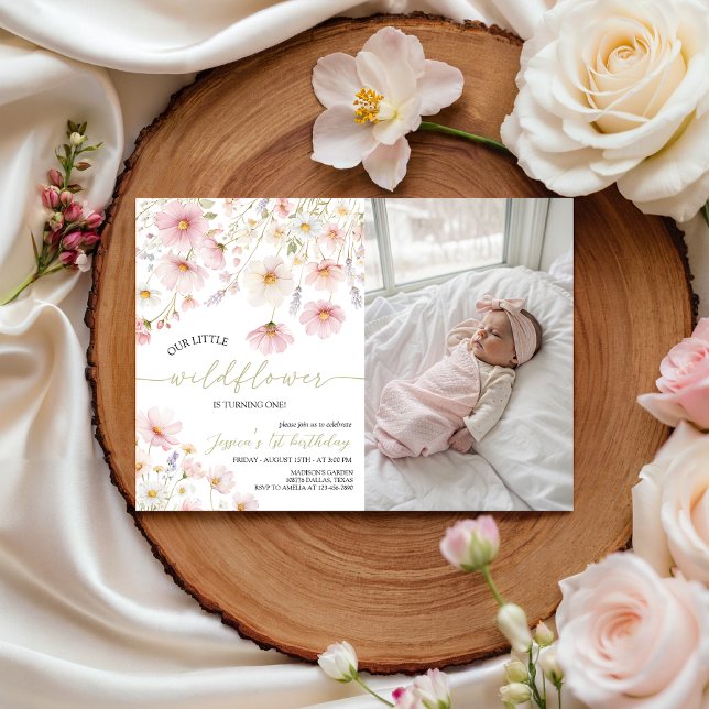 Wildflower 1st Birthday Photo Invitation Einladung (Von Creator hochgeladen)