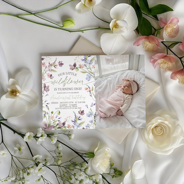 Wildflower 1st Birthday Photo Invitation Einladung (Von Creator hochgeladen)