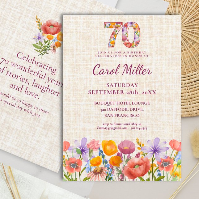 Wildflower 70th Birthday Party - Floral Number Einladung (Von Creator hochgeladen)
