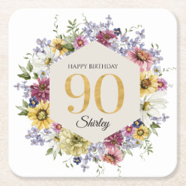 Wildflower 90. Geburtstag Personalisiert Rechteckiger Pappuntersetzer