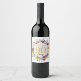 Wildflower 90. Geburtstag Personalisiert Weinetikett