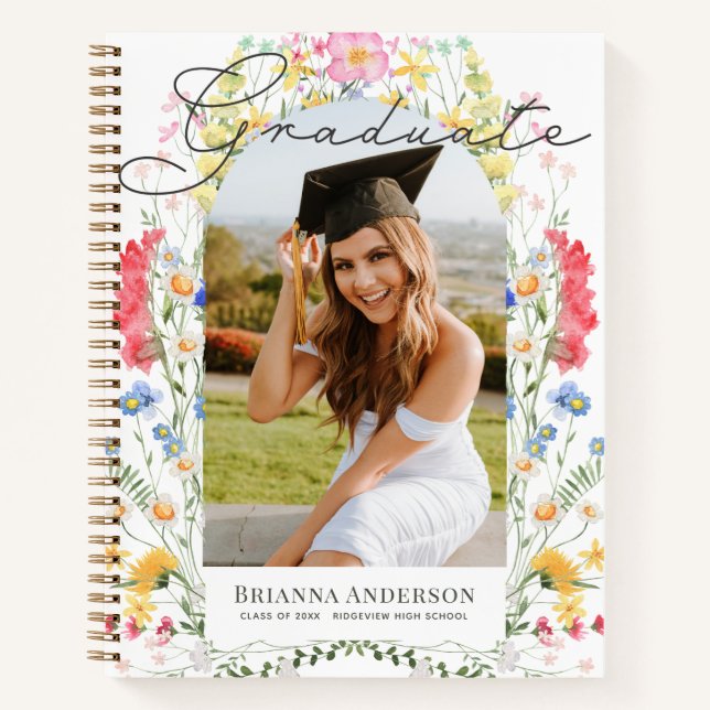 Wildflower Arch Photo Graduation Guest Book Notizbuch (Vorderseite)