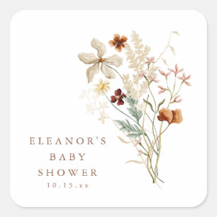 Wildflower-Baby-Party geschlechtsneutral Wasserfar Quadratischer Aufkleber