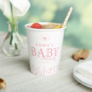 Wildflower-Baby-Party Rosa Blumenglas Pappbecher