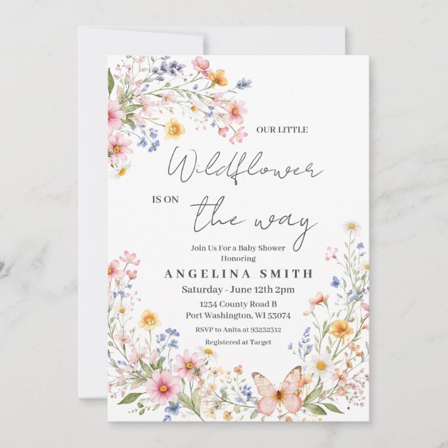 Wildflower Baby Shower Invitation Girl Einladung (Vorderseite)