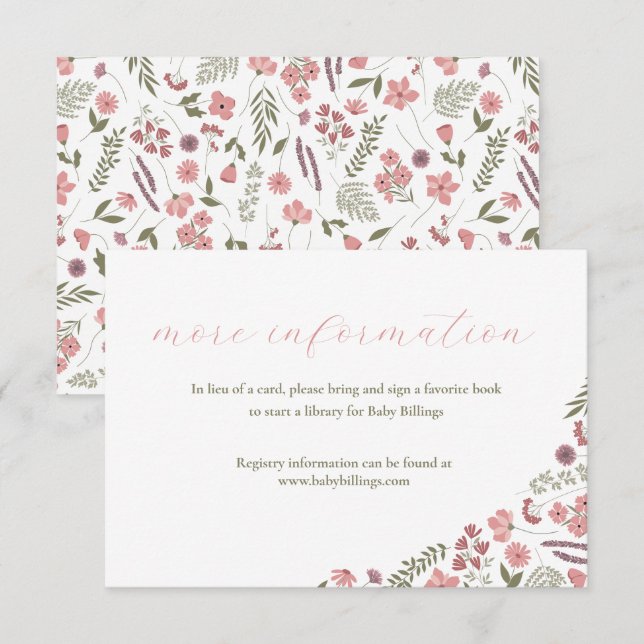 wildflower baby shower invitation insert - pink einladung (Vorne/Hinten)