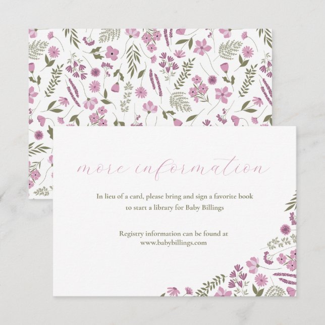 wildflower baby shower invitation insert - purple einladung (Vorne/Hinten)