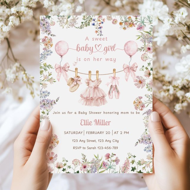 Wildflower Baby Shower Invitation, Pink Bow Floral Einladung (Von Creator hochgeladen)