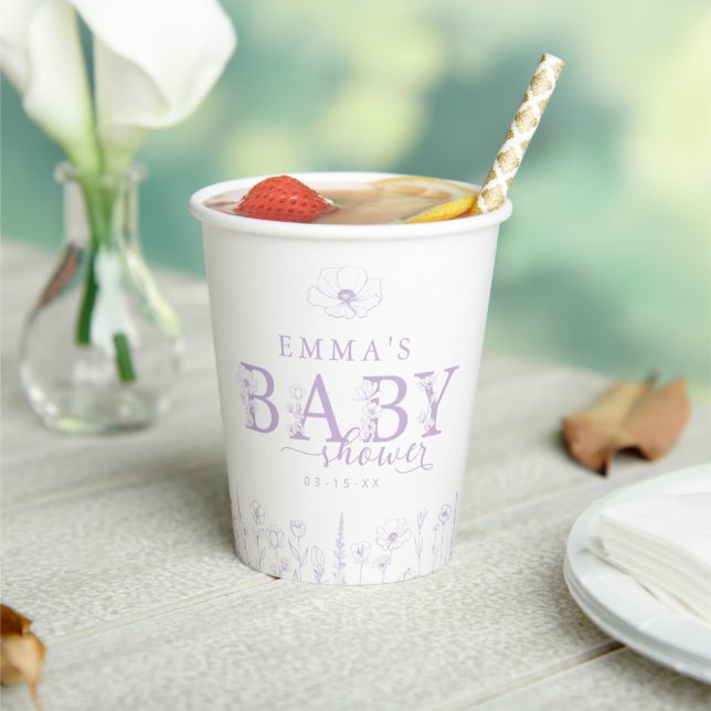 Wildflower Baby Shower | Lavender Floral Paper Cup Pappbecher (In Situ)