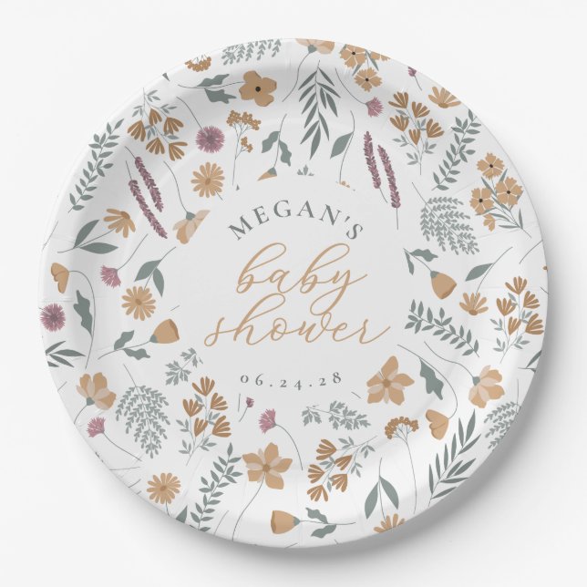 Wildflower Baby Shower Paper Plates - Orange Pappteller (Vorderseite)