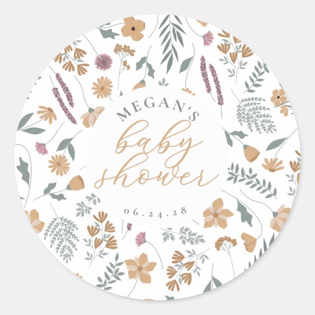 Wildflower Baby Shower Sticker - Orange (Vorderseite)