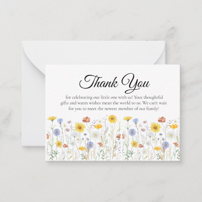 Wildflower Baby Shower Thank You Card Mitteilungskarte (Vorderseite)