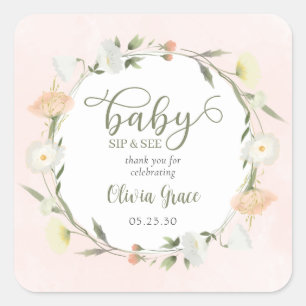 Wildflower-Baby-Sip-und-See-Dankeschön Quadratischer Aufkleber