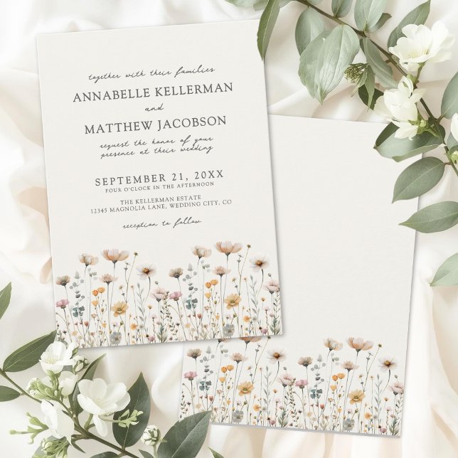 Wildflower Beige Boho Floral Wedding Einladung (Wildflower Beige Boho Floral Wedding Invitation)