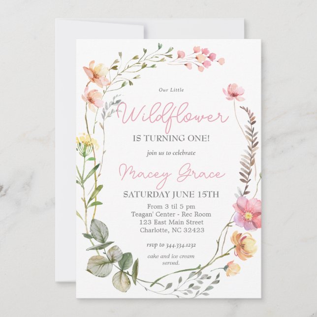Wildflower Birthday invitation, Little Wildflower Einladung (Vorderseite)
