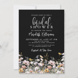 Wildflower Black Floral Bridal Shower Einladung