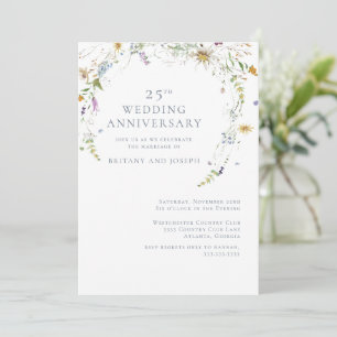 Wildflower Blau Floral 25. Hochzeitstag Einladung