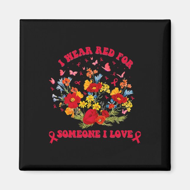 Wildflower Blood Cancer Awareness Apparel Red Ribb Magnet (Vorne)