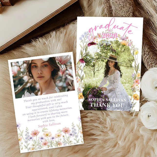 Wildflower Bloom Graduation  Party Thank You Card Dankeskarte (Von Creator hochgeladen)