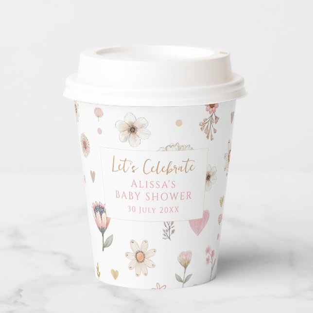 Wildflower-Blumen-Baby-Shower-Kaffee Pappbecher (Vorderseite)