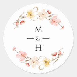 Wildflower Blush Floral Monogram Wedding Favor Runder Aufkleber