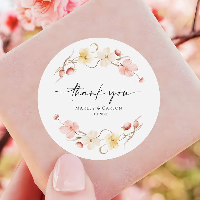 Wildflower Blush Floral Wedding Thank You Runder Aufkleber (Von Creator hochgeladen)