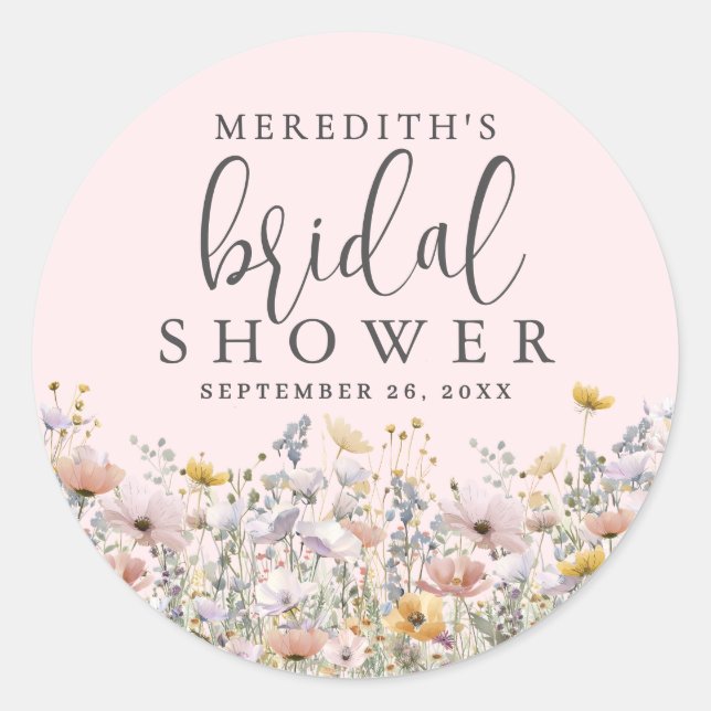 Wildflower Blush Pink Bridal Shower Runder Aufkleber (Vorderseite)