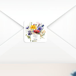 Wildflower Boho Chic Watercolor Wedding Quadratischer Aufkleber