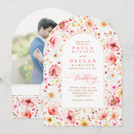 Wildflower Boho Floral Garden Wedding Arch Photo Einladung