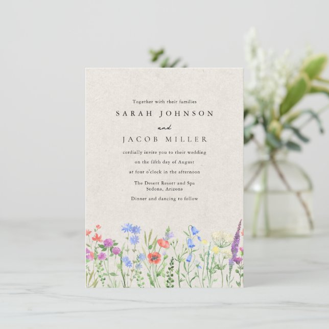 Wildflower Boho Garden Wedding Invitation Einladung (Stehend Vorderseite)