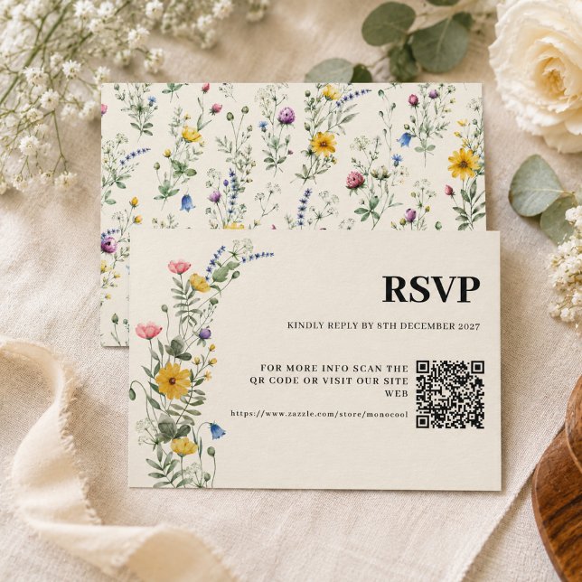 Wildflower Boho Moderne Hochzeit Qr Code  RSVP Karte (Von Creator hochgeladen)
