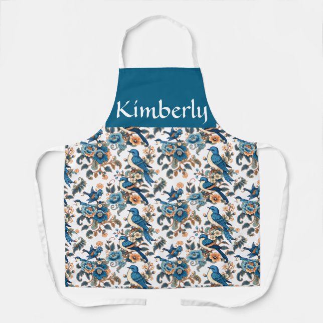 Wildflower Botanic Bird Garden Custom Name Print  Schürze (Vorderseite)