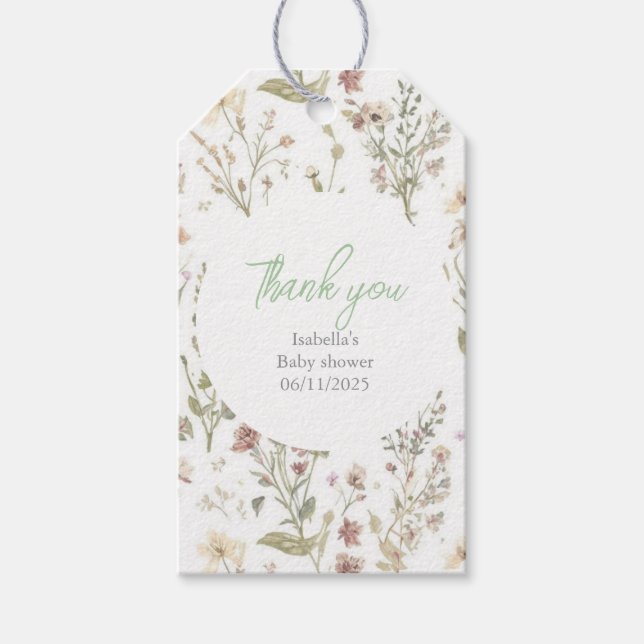 Wildflower botanical baby shower geschenkanhänger (Vorderseite)