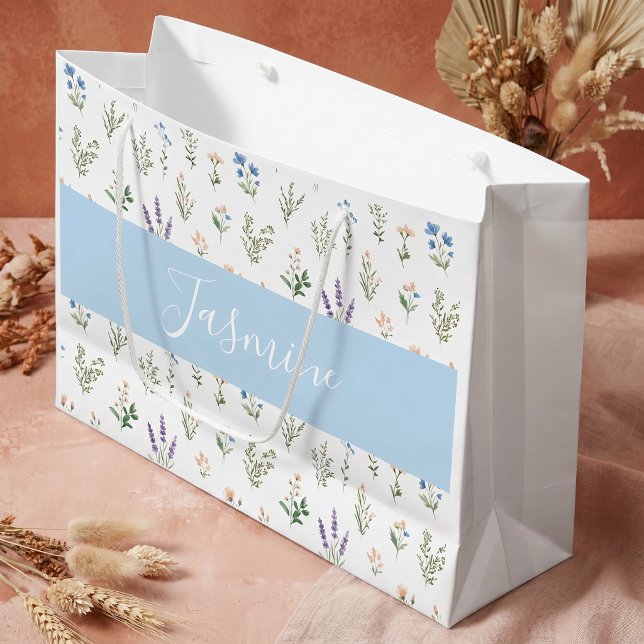 Wildflower Botanical Blaue Lavendel-Monogramm-Name Große Geschenktüte (Von Creator hochgeladen)