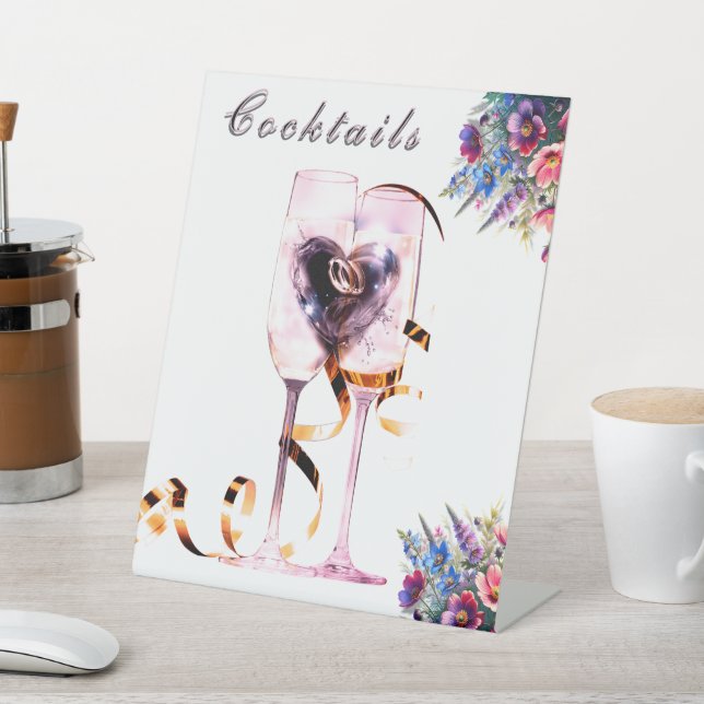 Wildflower Botanical Cocktails Wedding Tabletop Sockelschild (In SItu)