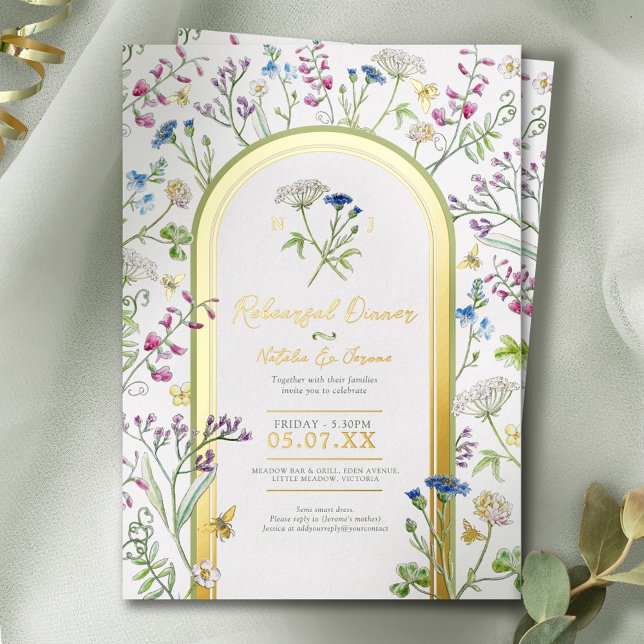 Wildflower Botanical Floral Rehearsal Dinner Folieneinladung (Von Creator hochgeladen)