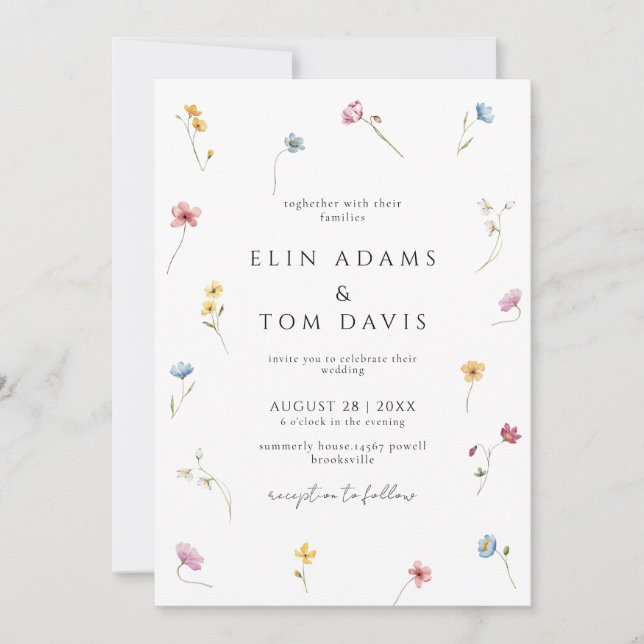 Wildflower Botanical Floral Wedding Invitation Einladung (Vorderseite)
